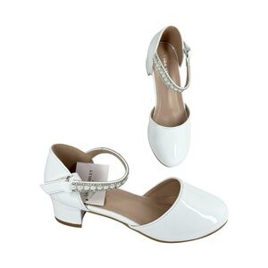 Laura Ashley Girls' Closed Toe Rhinestones Dress Shoes White Patent Size 13